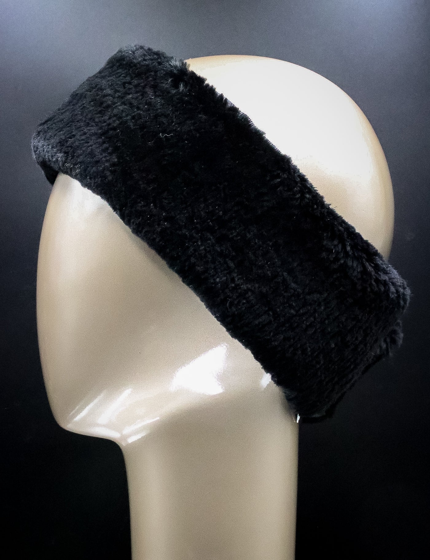 Black Sheared Beaver Headband with Velcro