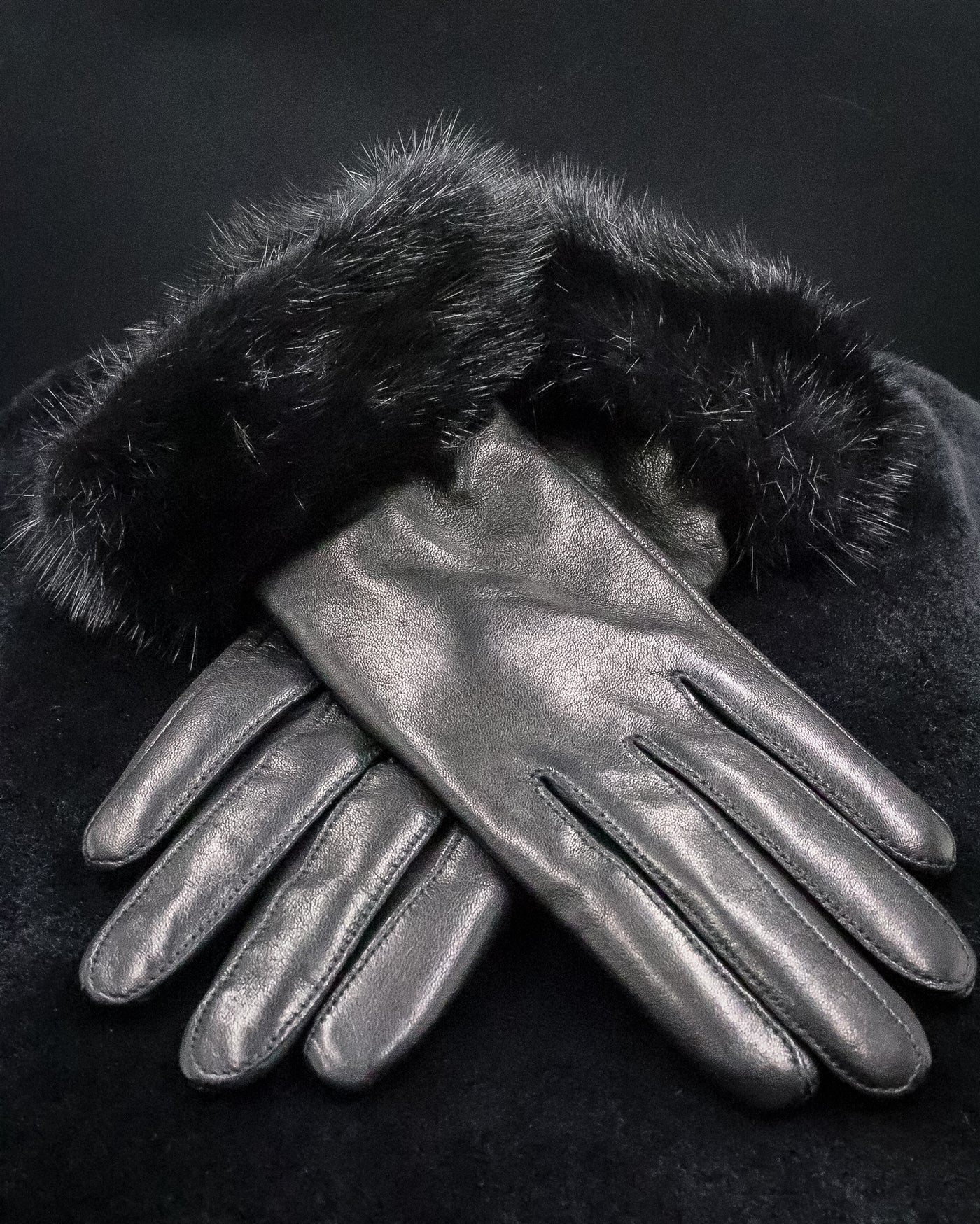 Italian Lamb Leather Gloves with Black Mink Trim
