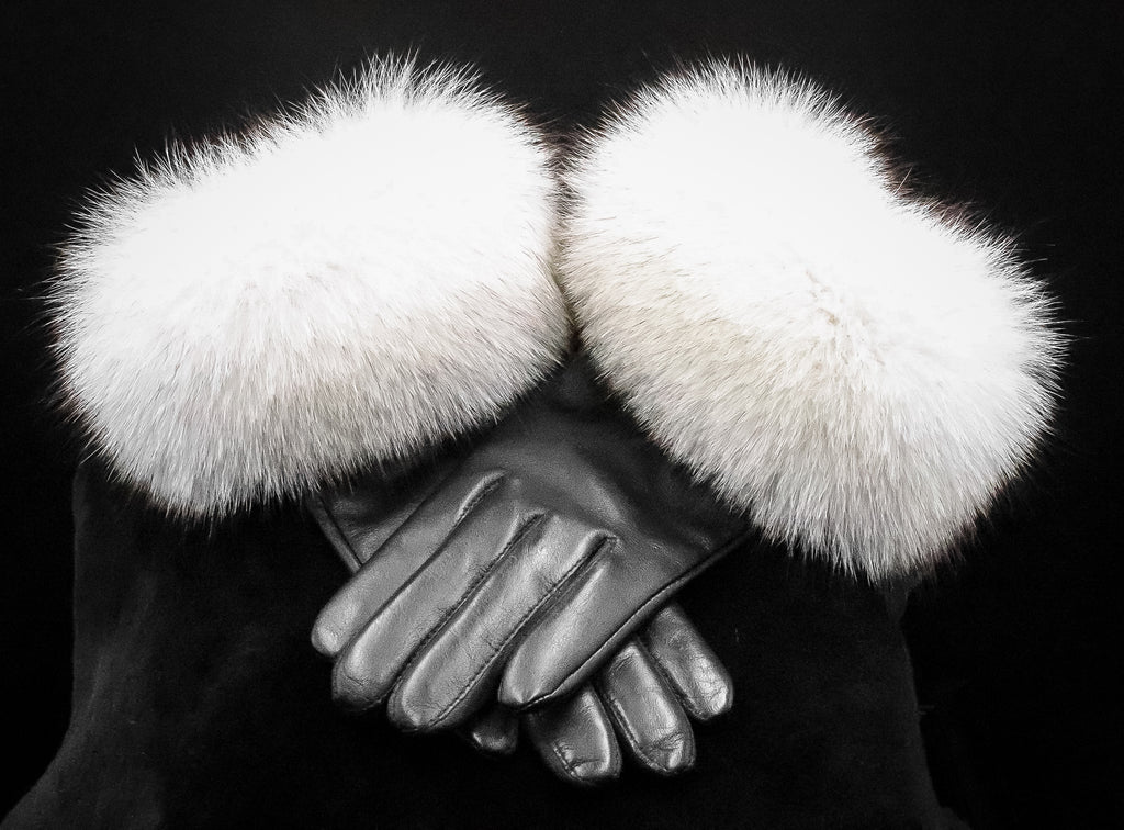 Italian Lamb Leather Gloves with Natural Norwegian Blue Fox Trim