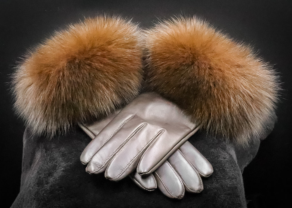 Brown Italian Lamb Leather Gloves with Brown Fox Trim – Alaska Fur