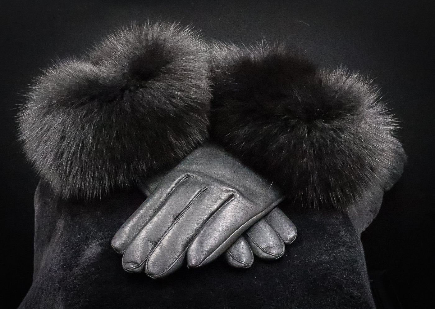 Italian Lamb Leather Gloves with Black Fox Trim