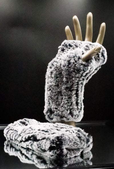 Knitted Chinchilla Rex Rabbit Fingerless Gloves