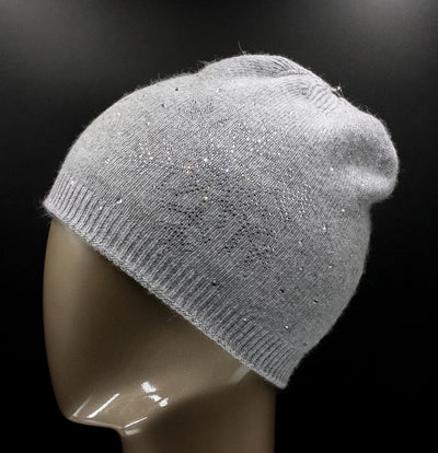 Knitted Wool Hat with Crystal Snowflake and Detachable Fox Pom-Pom