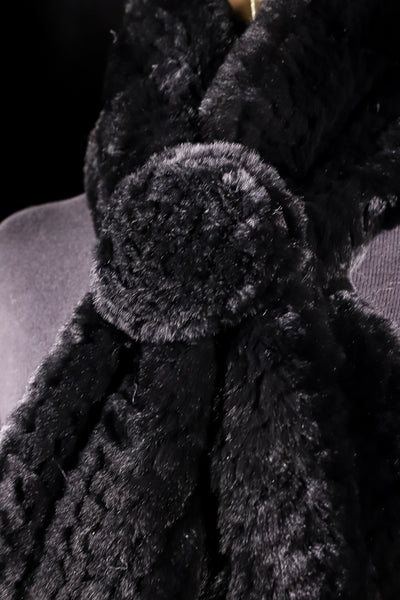 Knitted Black Chinchilla Rex Rabbit Pull-Through Rosette Scarf