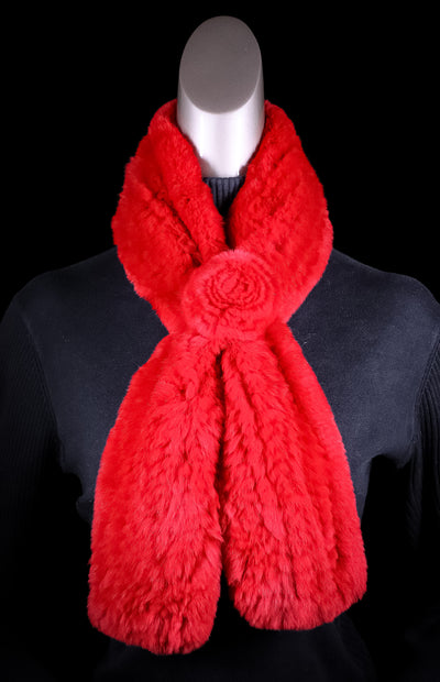 Red Chinchilla Rex Rabbit Pull-Through Rosette Scarf