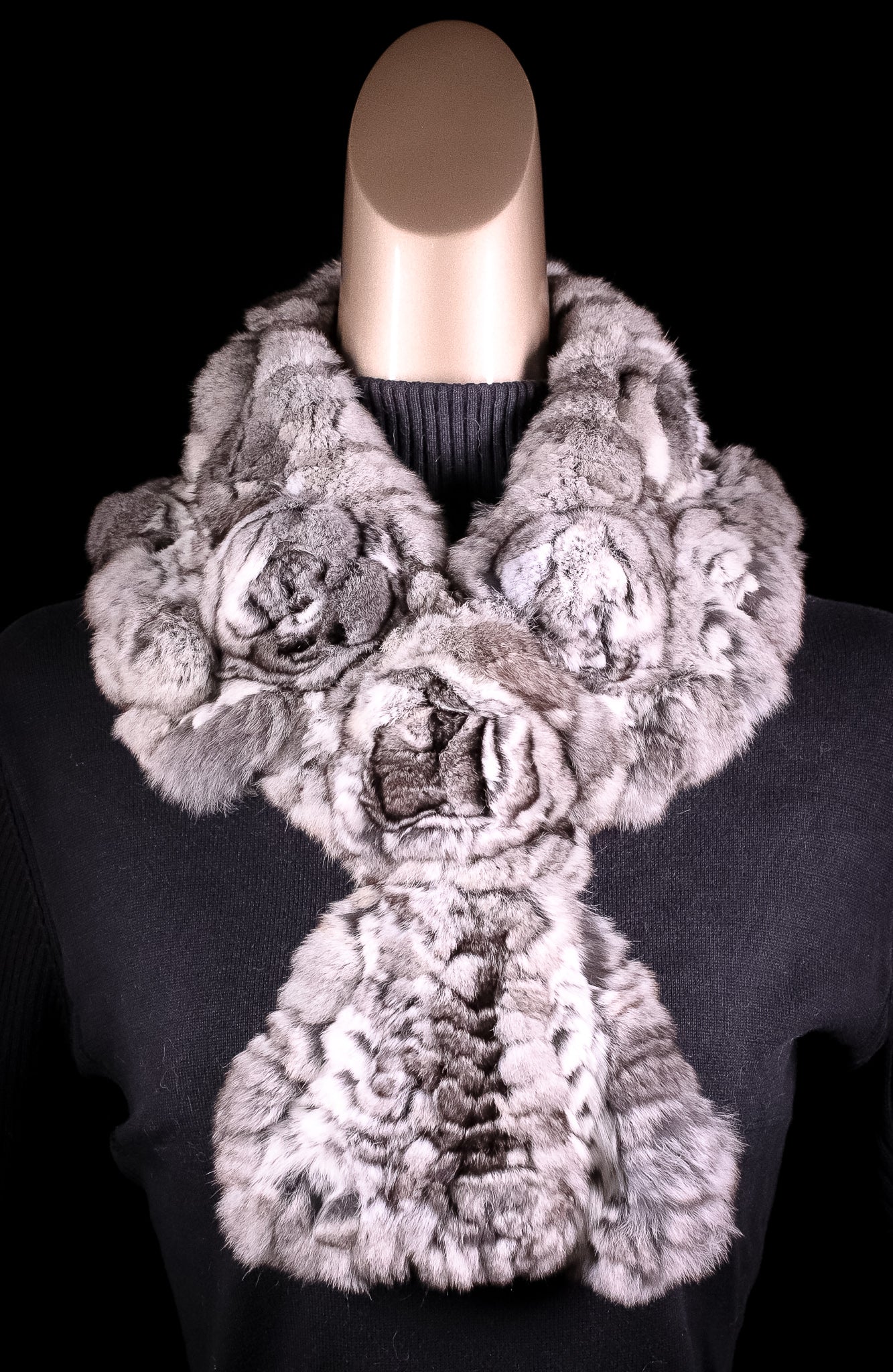 Knitted Natural Chinchilla Pull-Through Scarf