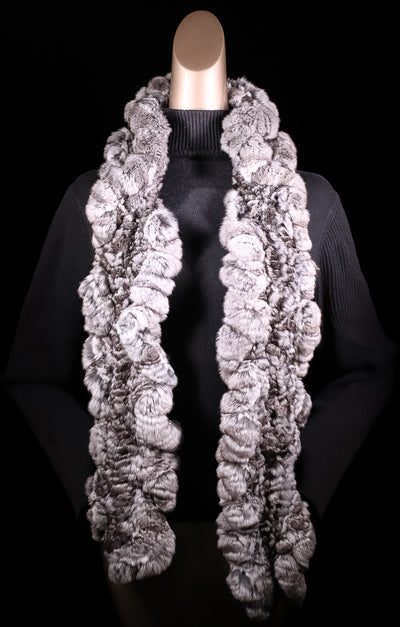 Knitted Natural Chinchilla Ruffle Scarf