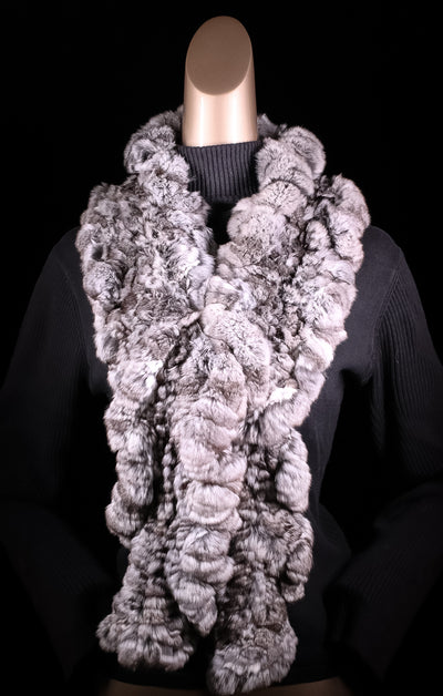 Knitted Natural Chinchilla Ruffle Scarf