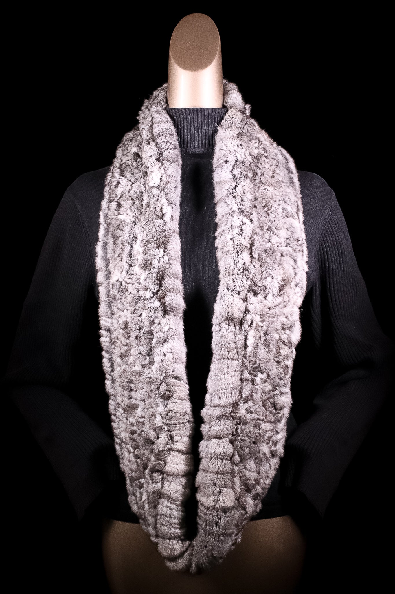 Knitted Natural Chinchilla Infinity Scarf