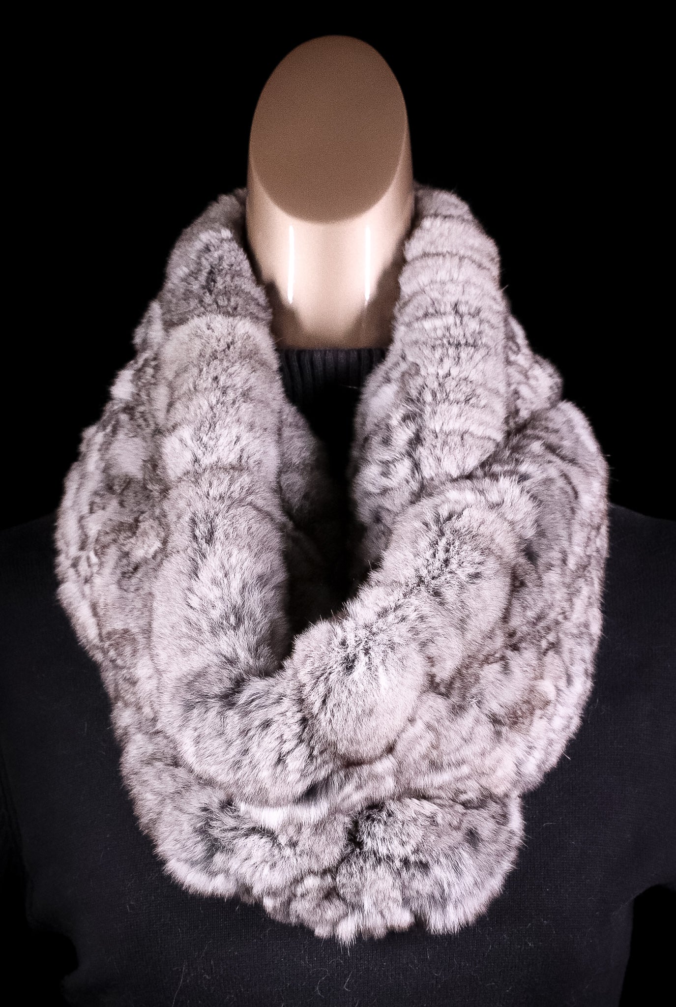 Knitted Natural Chinchilla Infinity Scarf