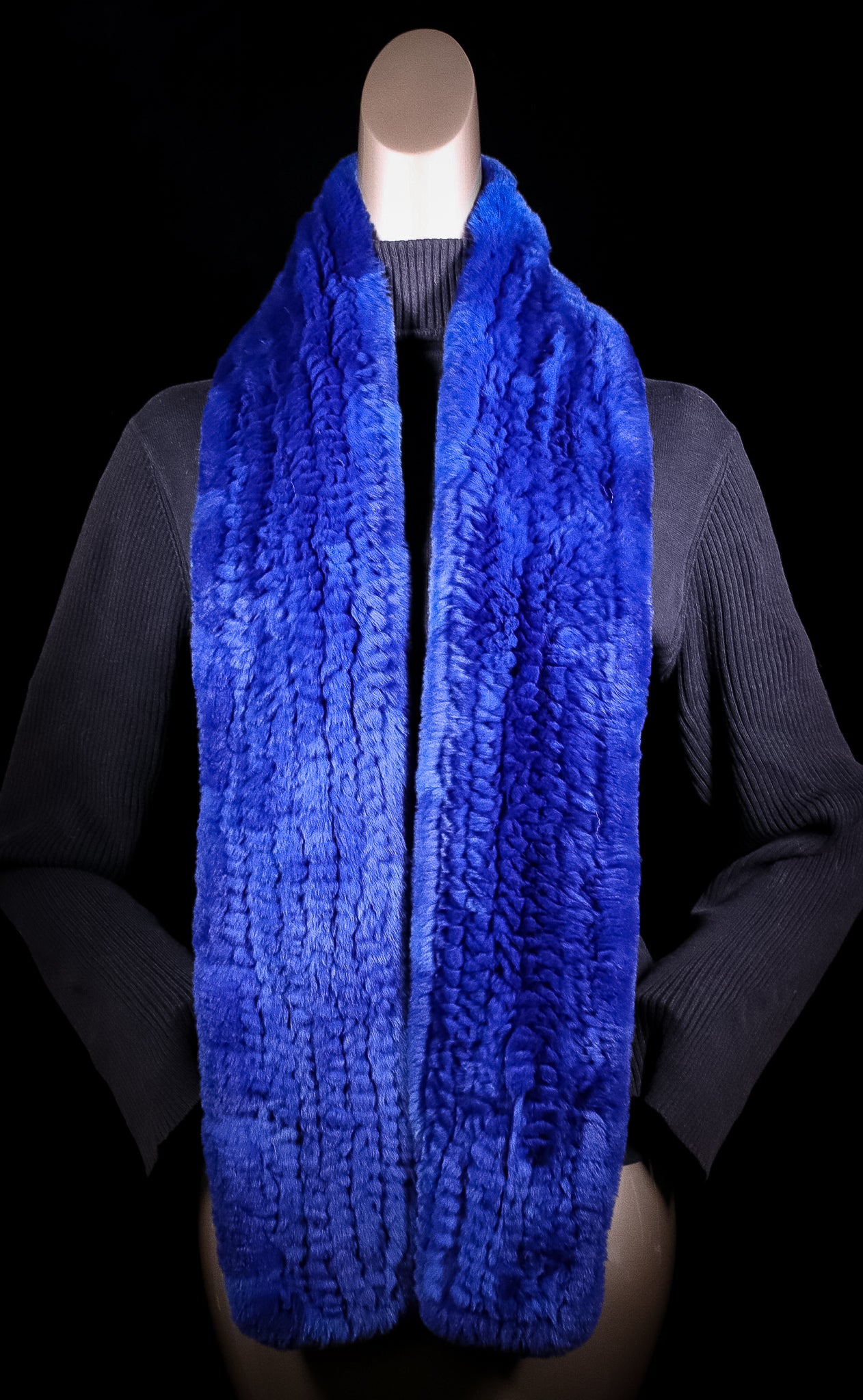 Knitted Royal Blue Chinchilla Rex Rabbit Scarf