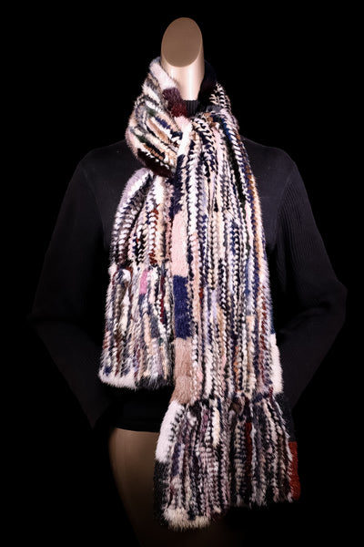 Extra-Wide Knitted Multi-Colored Mink Scarf