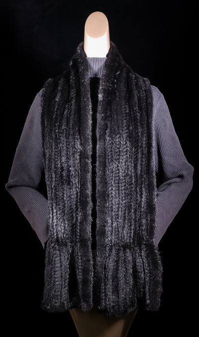 Extra-Wide Knitted Black Mink Scarf
