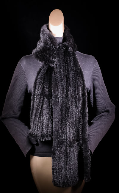 Extra-Wide Knitted Black Mink Scarf