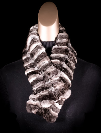 Natural Chinchilla Mosaic Scarf with Clip