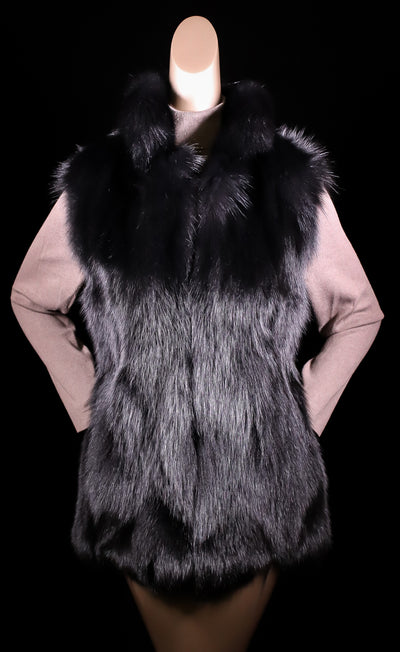 Black Fox Vest with Stand-Up Collar