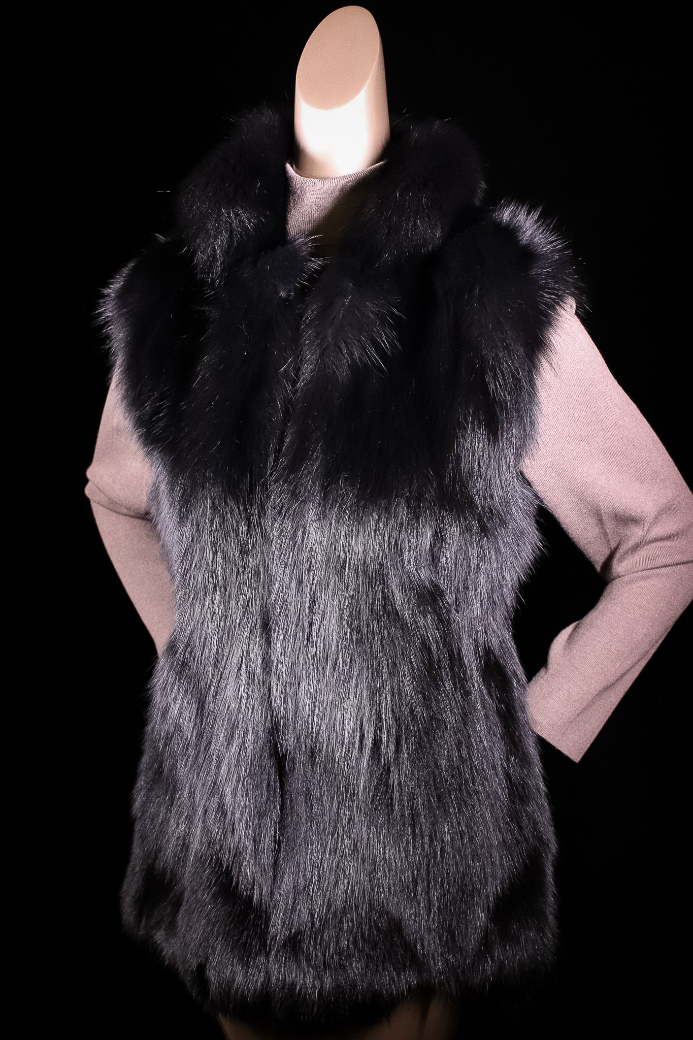 Black Fox Vest with Stand-Up Collar