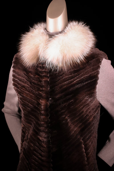 Lasered Sheared Beaver Vest with Fox Collar