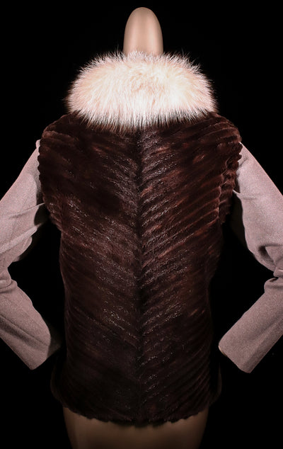 Lasered Sheared Beaver Vest with Fox Collar