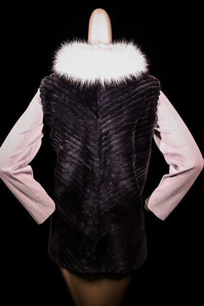 Lasered Sheared Beaver Vest with Fox Collar