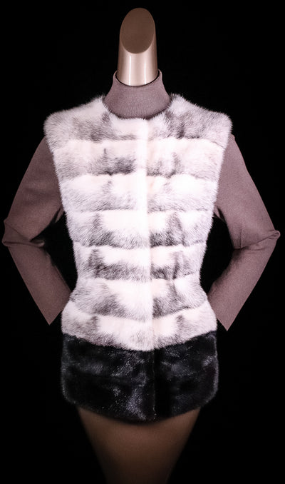 Full-Skin Black Cross Mink Color-Blocked Vest