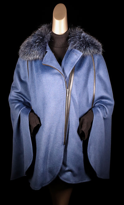 Wool Cape with Detachable Fox Collar