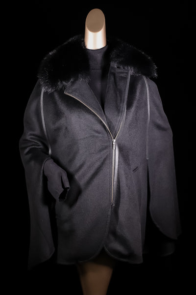Wool Cape with Detachable Fox Collar