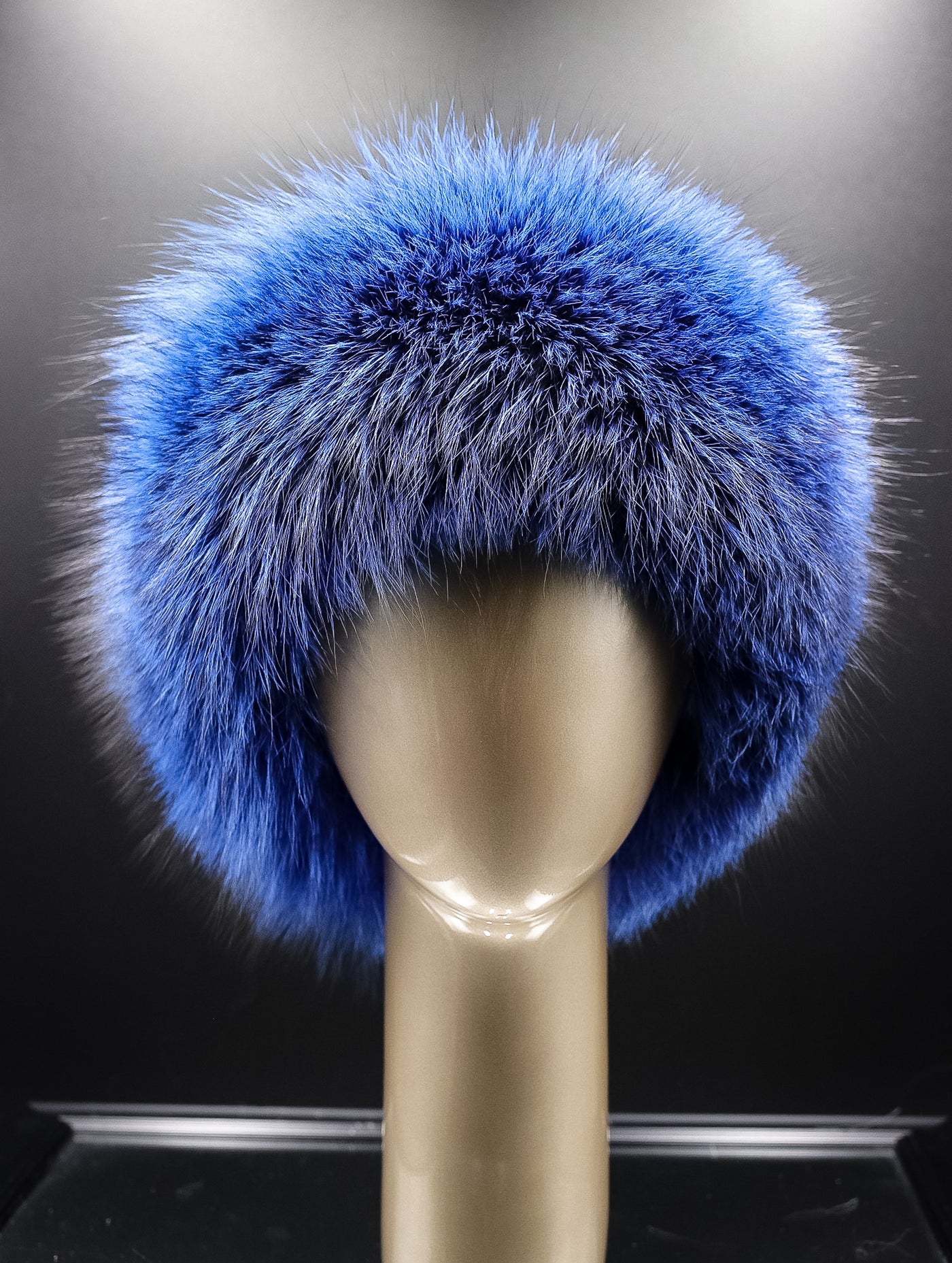 Dyed Blue Mink Hat with Fox Trim