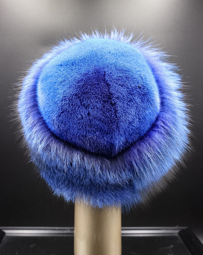 Dyed Blue Mink Hat with Fox Trim