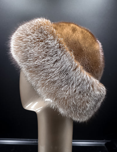 Natural Mahogany Mink Hat with Crystal Fox Trim