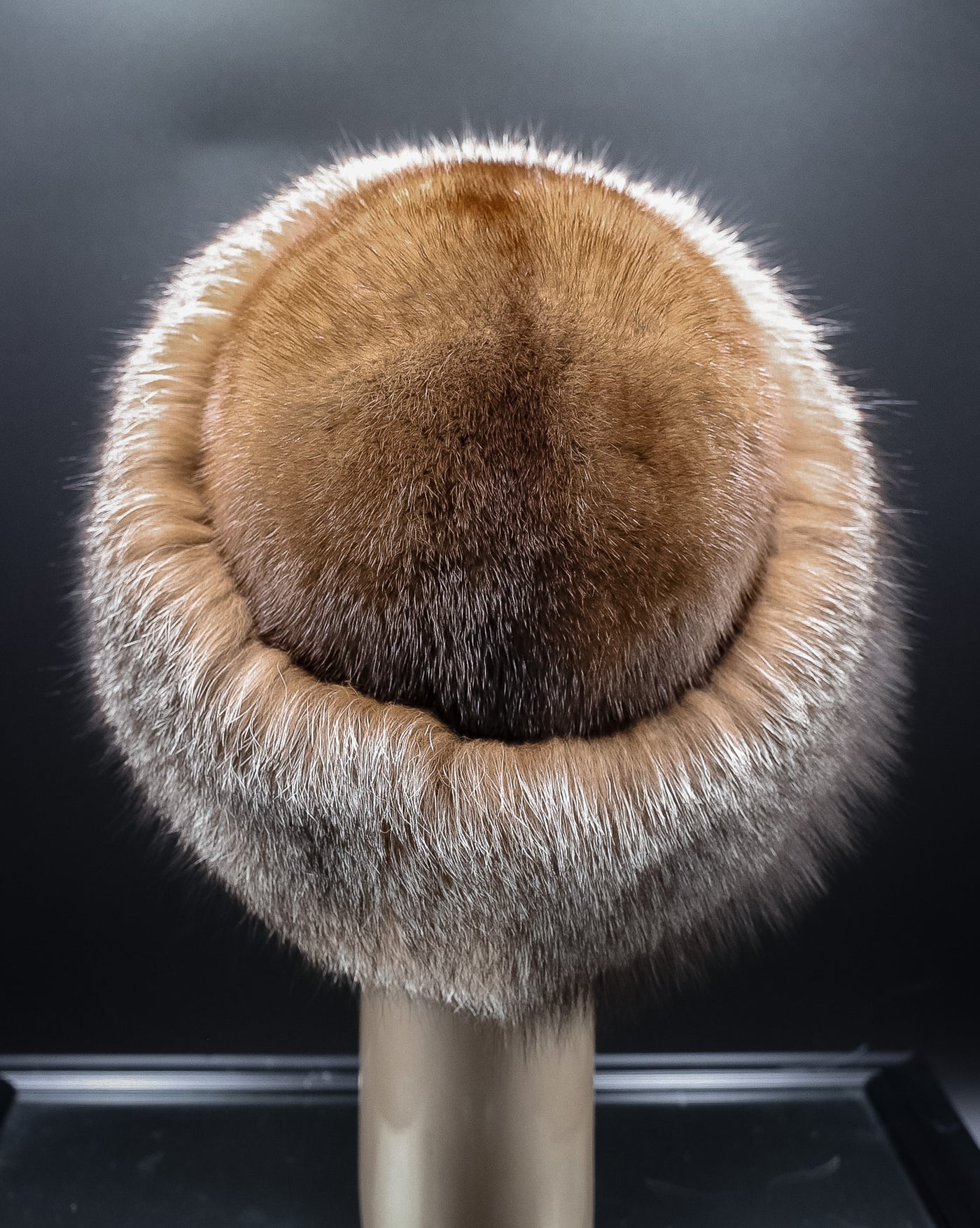 Natural Mahogany Mink Hat with Crystal Fox Trim