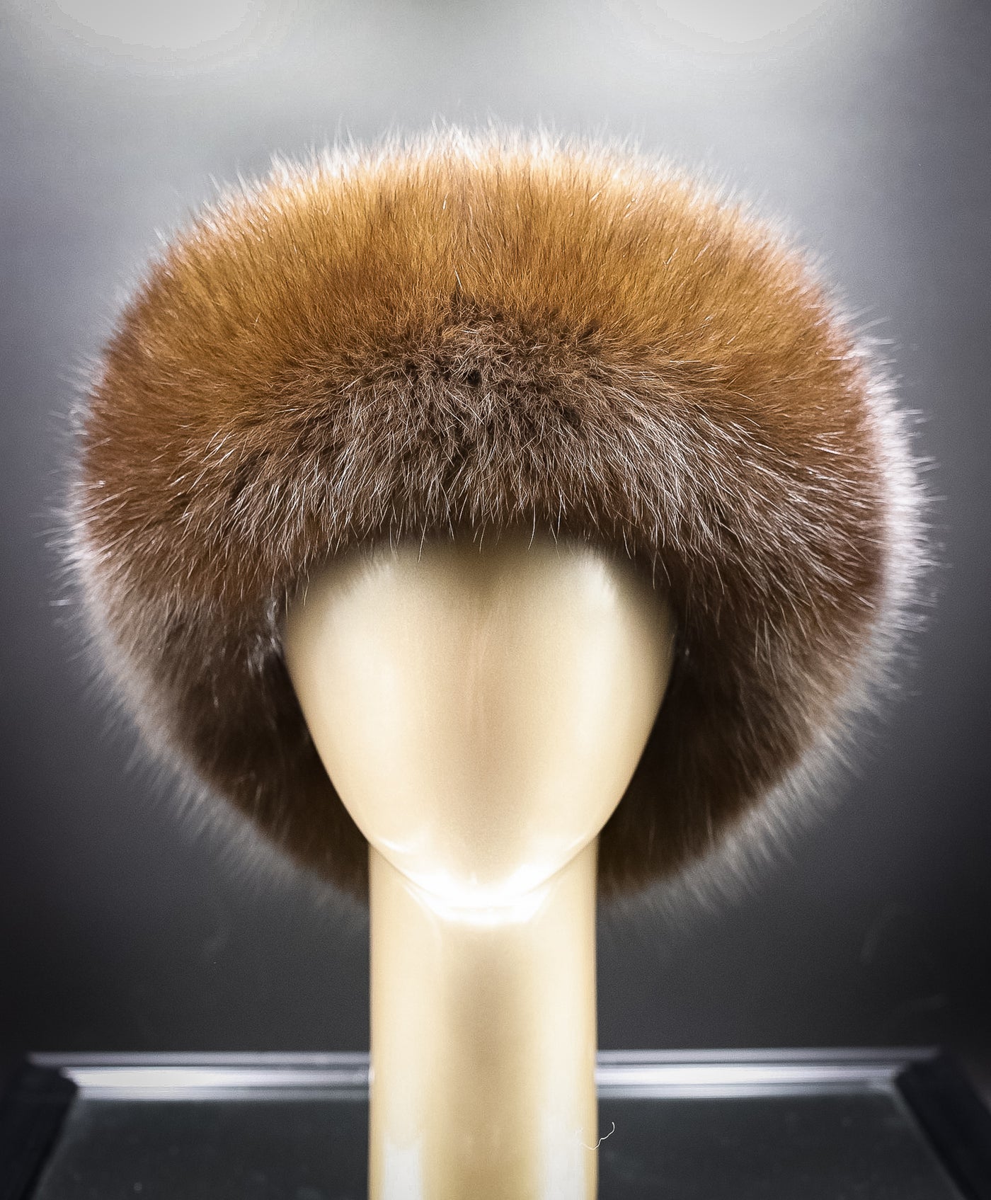 Natural Mahogany Mink Hat with Dark Brown Fox