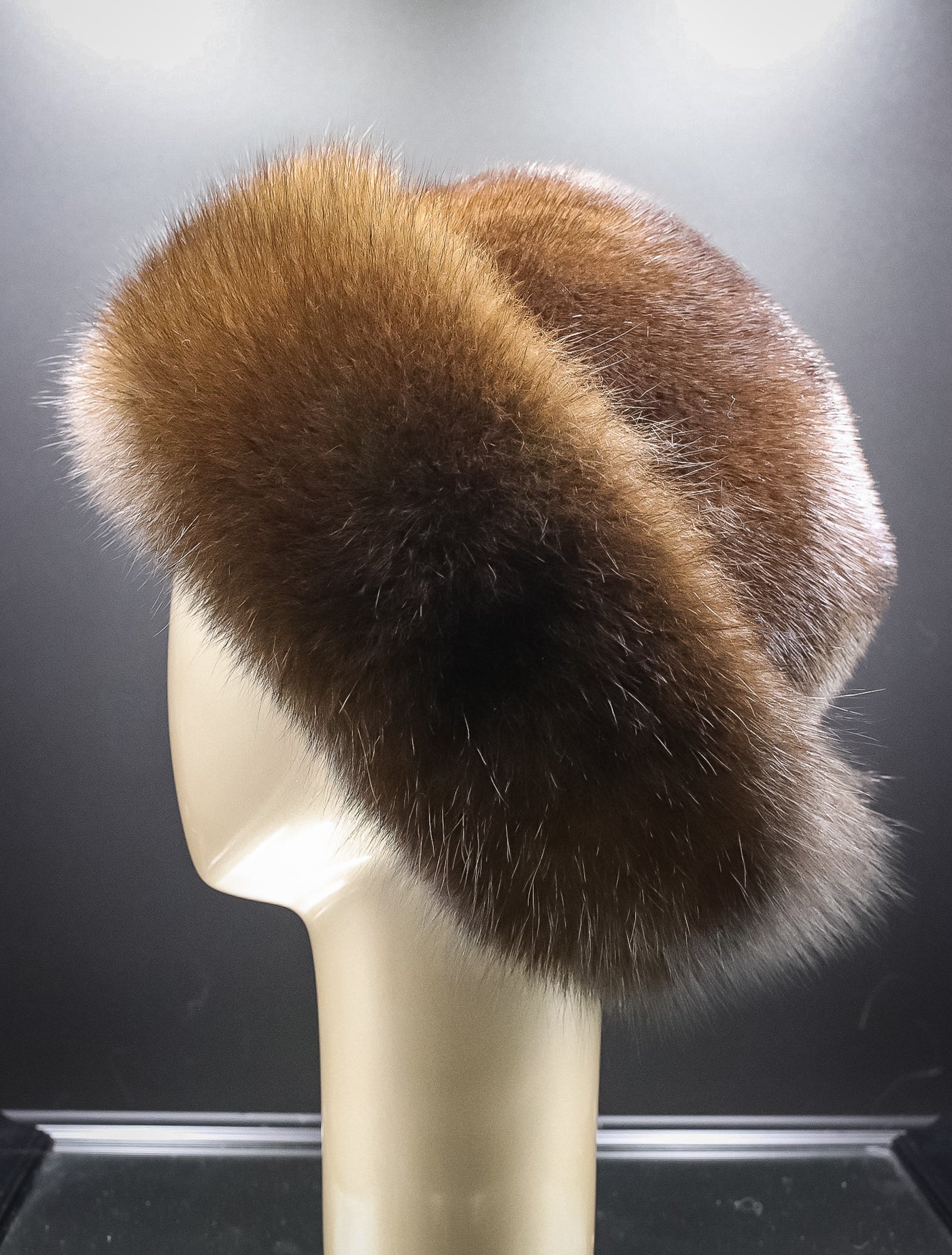 Natural Mahogany Mink Hat with Dark Brown Fox