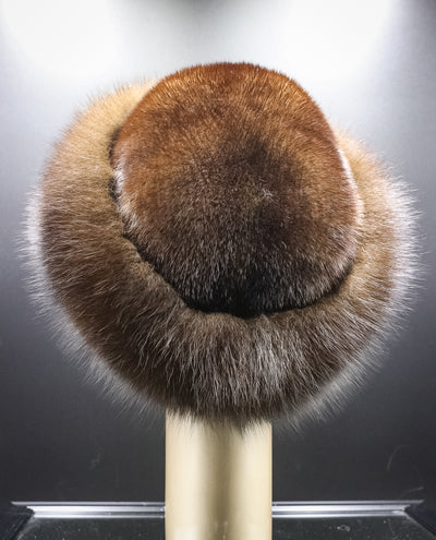 Natural Mahogany Mink Hat with Dark Brown Fox