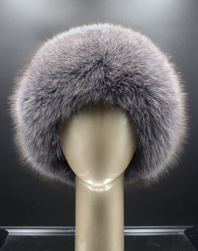 Italian Lamb Suede Hat with Grey Fox Trim