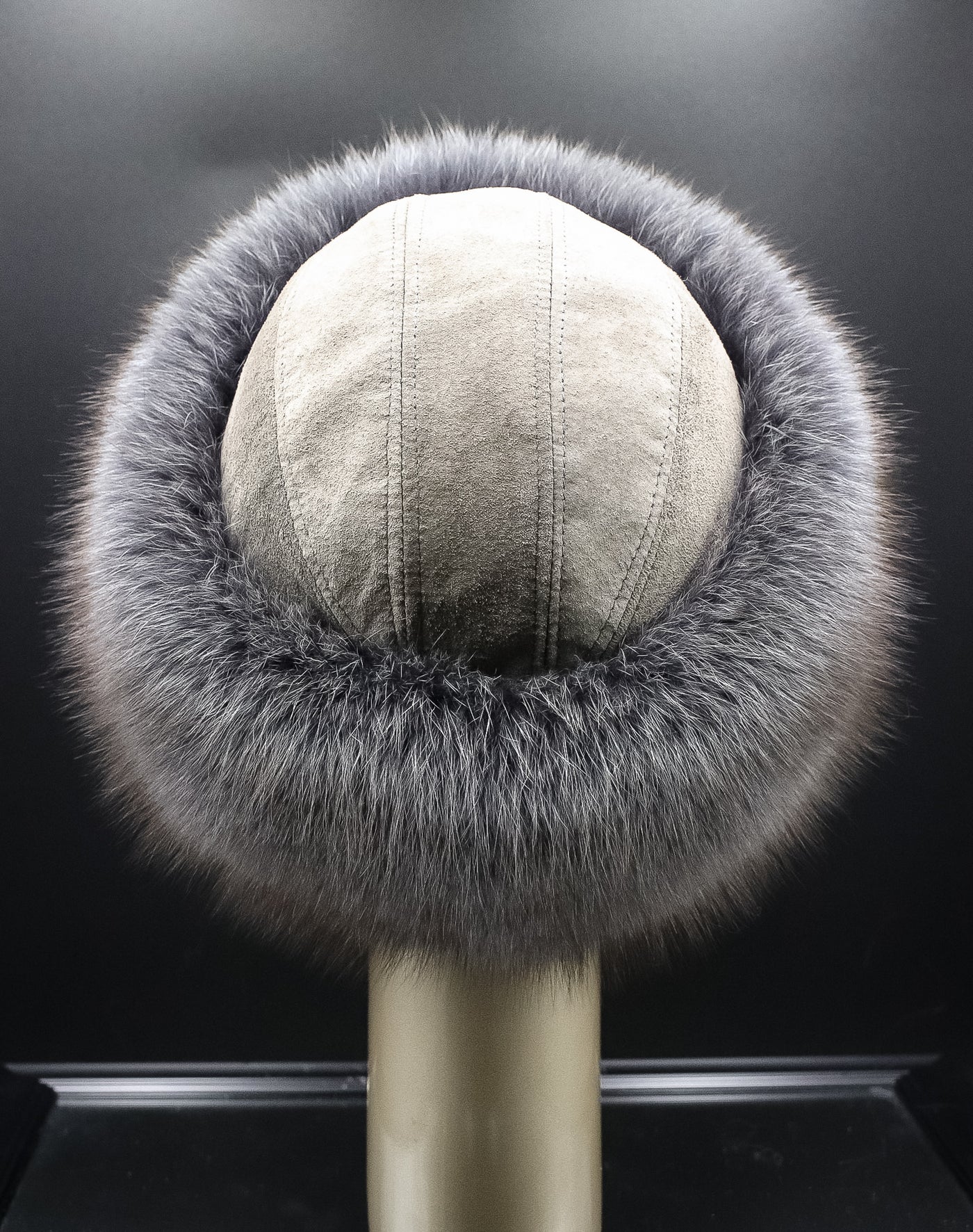 Italian Lamb Suede Hat with Grey Fox Trim