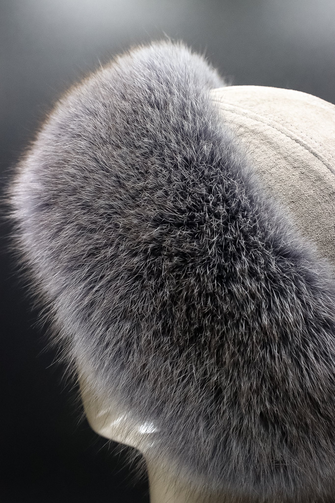 Italian Lamb Suede Hat with Grey Fox Trim