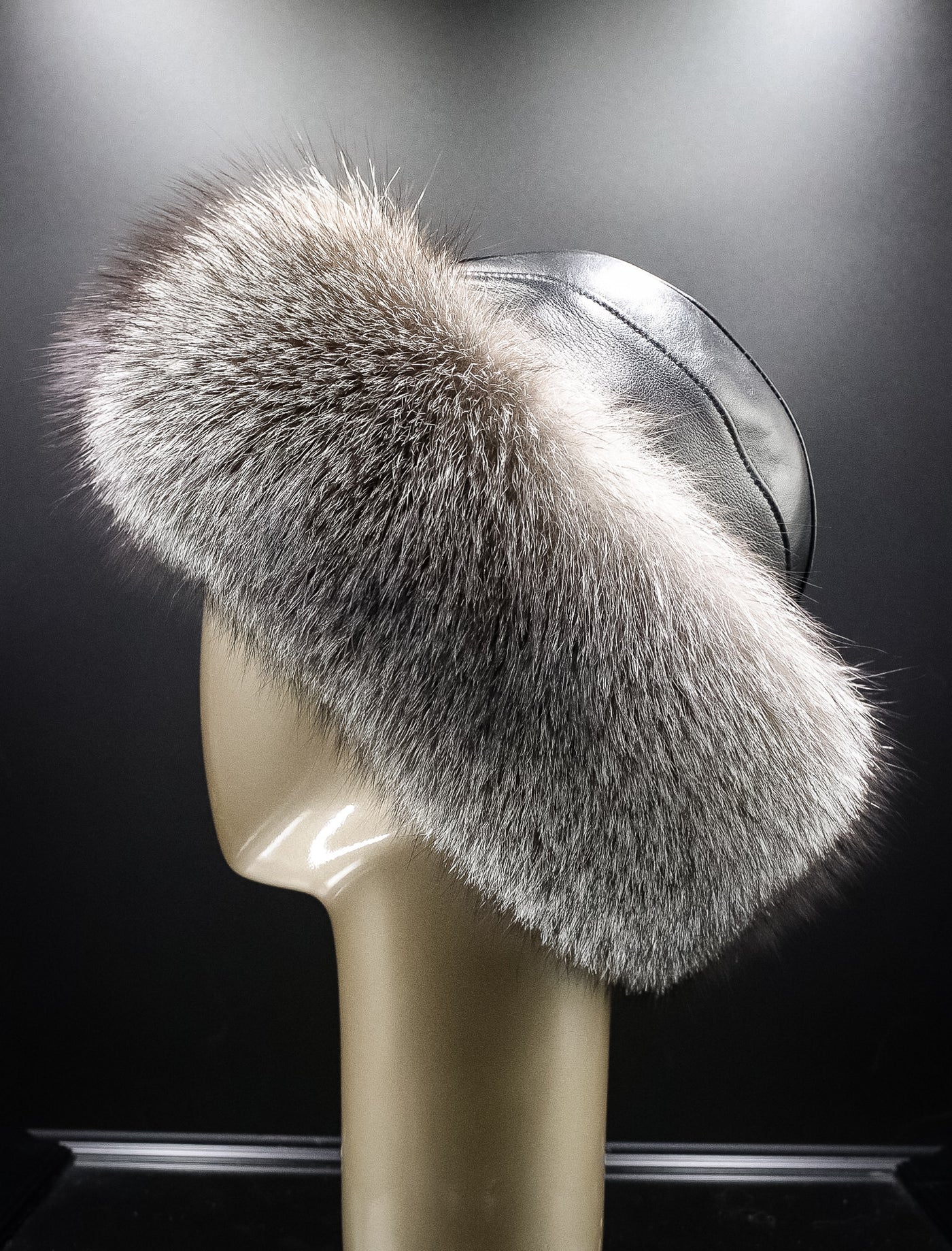 Italian Lamb Leather Hat with Natural Indigo Fox Trim