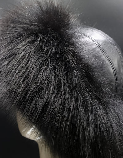 Italian Lamb Leather Hat with Black Fox Trim