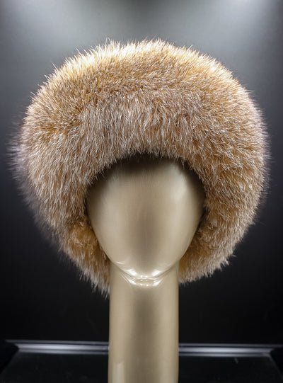 Brown Italian Lamb Leather Hat with Crystal Fox Trim