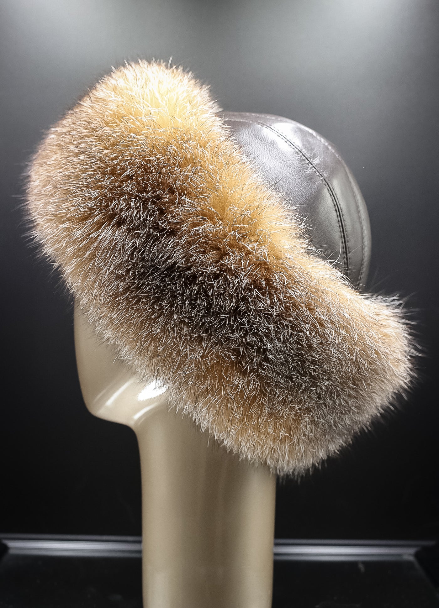 Brown Italian Lamb Leather Hat with Crystal Fox Trim
