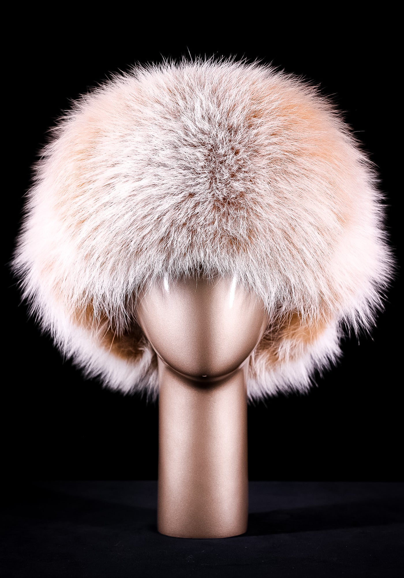 Cream-Toned Italian lamb Leather Trooper Hat with Blush Fox