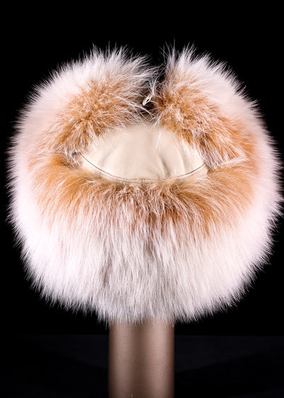 Cream-Toned Italian lamb Leather Trooper Hat with Blush Fox