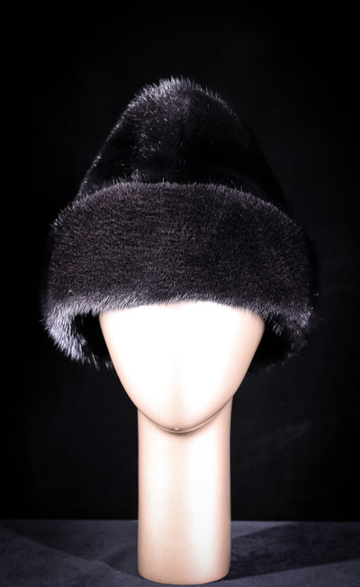 Black Long Hair Mink Envelope Hat with Ear-Flaps