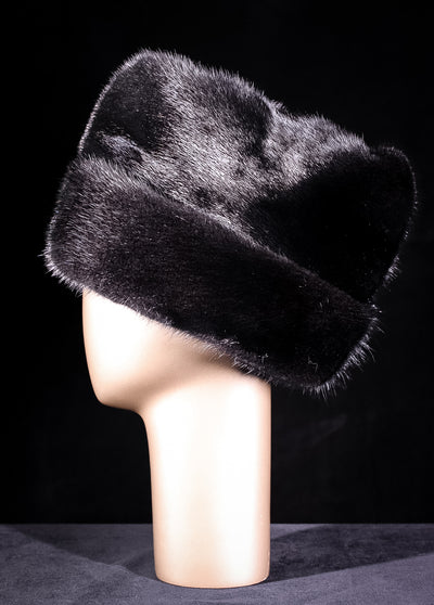 Black Long Hair Mink Envelope Hat with Ear-Flaps