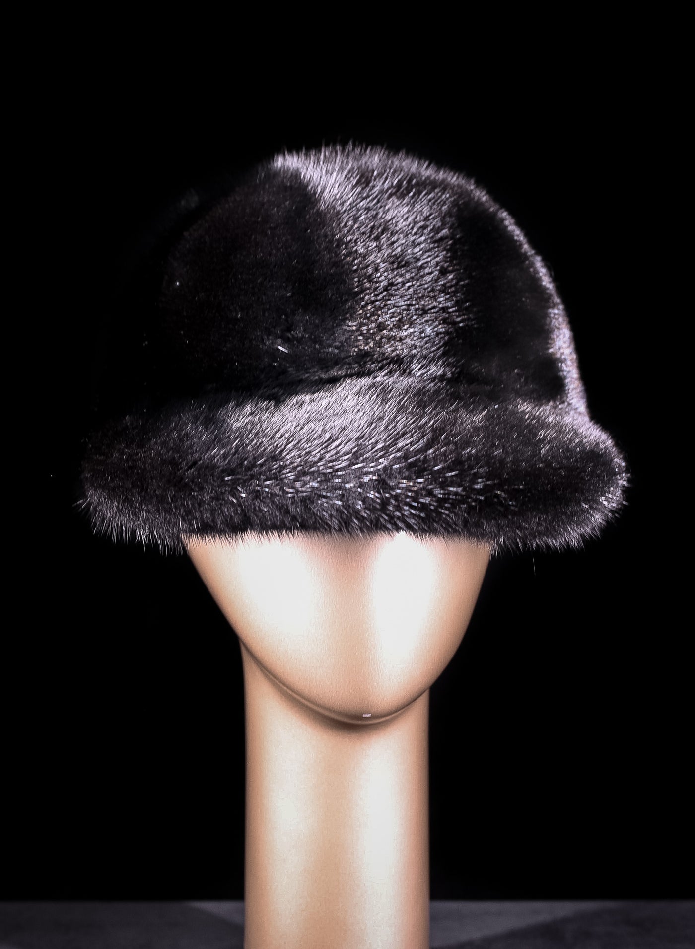 Long Hair Black Mink Hat with Extra-Wide Bill