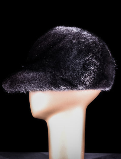 Long Hair Black Mink Hat with Extra-Wide Bill