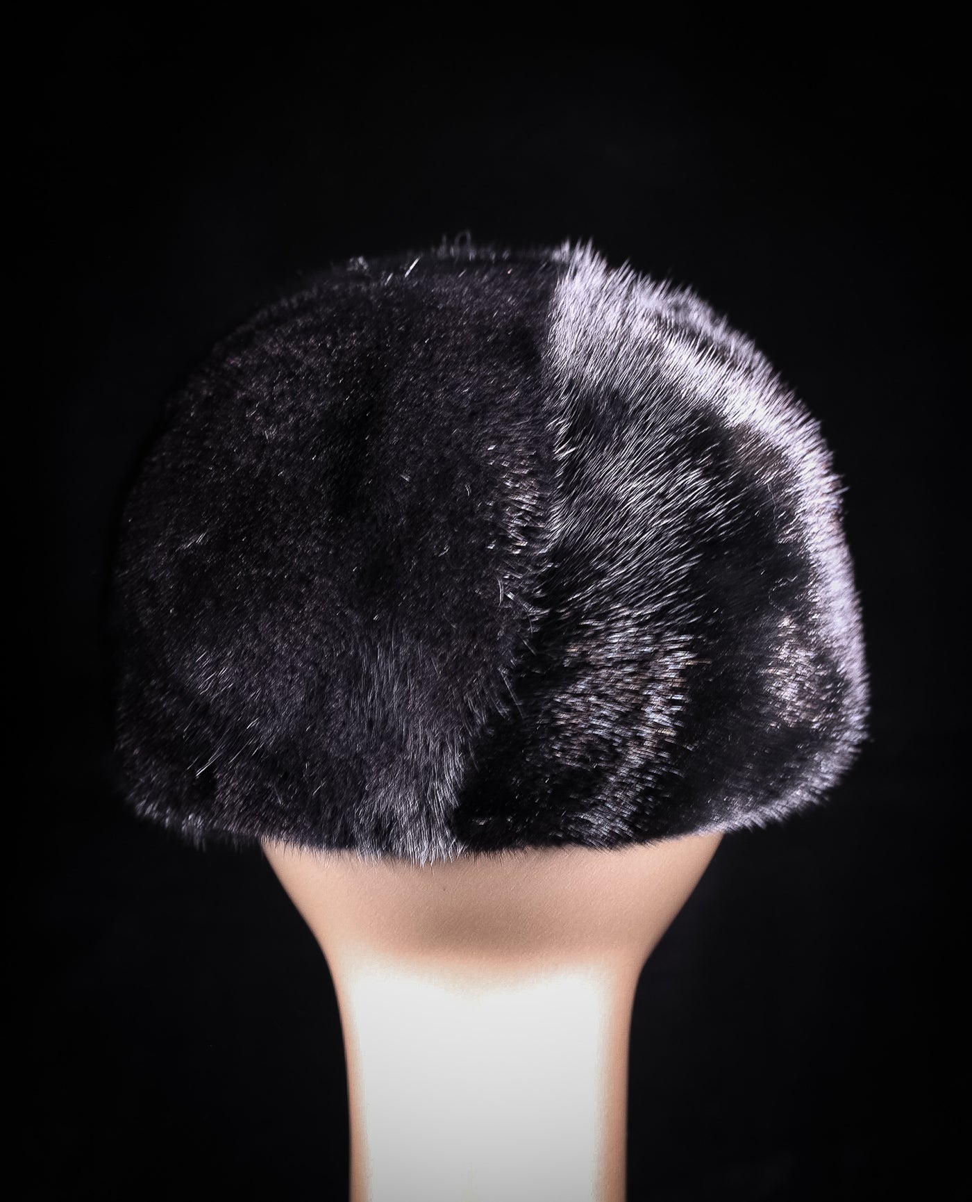 Long Hair Black Mink Hat with Extra-Wide Bill