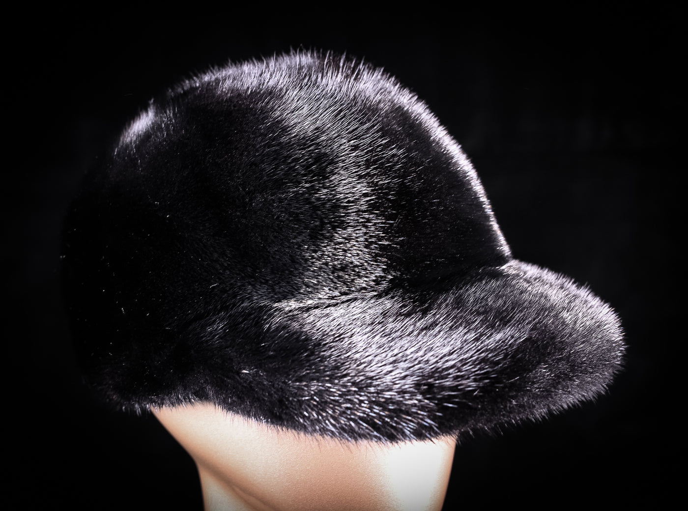 Long Hair Black Mink Hat with Extra-Wide Bill
