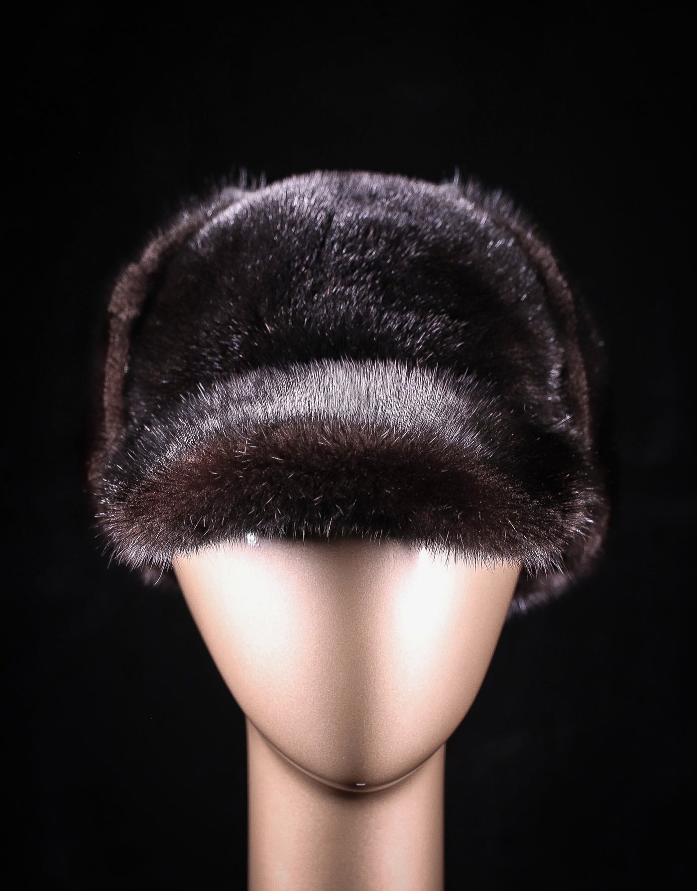 Natural Ranch Black Mink Baseball Hat with Italian Lamb Trooper Ear-Flaps